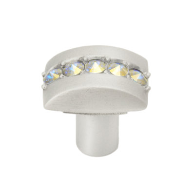 Poignée rectangulaire Caché avec centre de 5 rivoli Swarovski Aurore Boreale en laiton antique