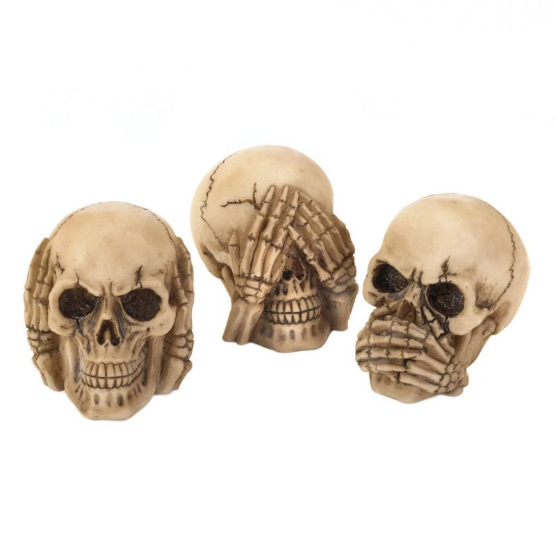 No Evil Skulls Figurine | Gothic Skeleton Desk Decor