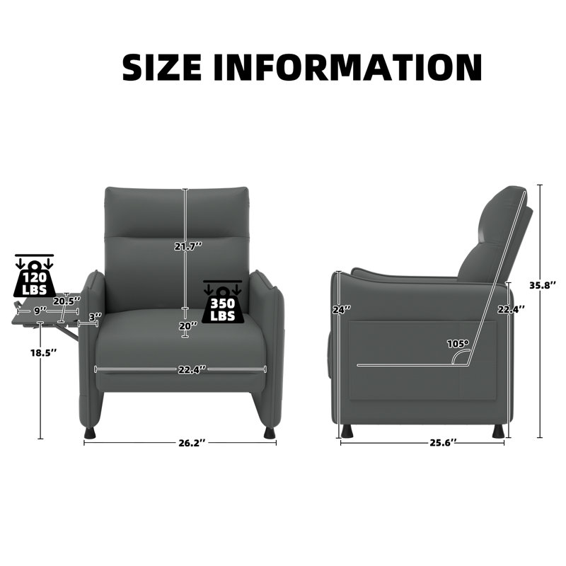 Modern Upholstered Faux Leather Accent Armchair with Side Tray Table & Side Pockets, Gray