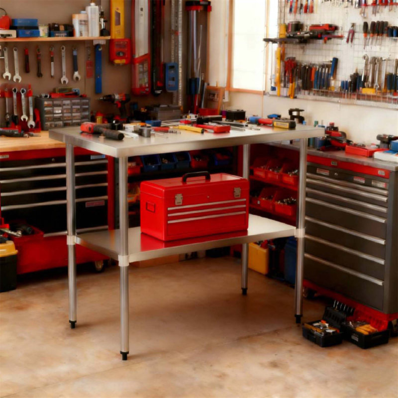 Table de travail durable en acier inoxydable de calibre 18 avec tablette inférieure pour une utilisation efficace dans la cuisine