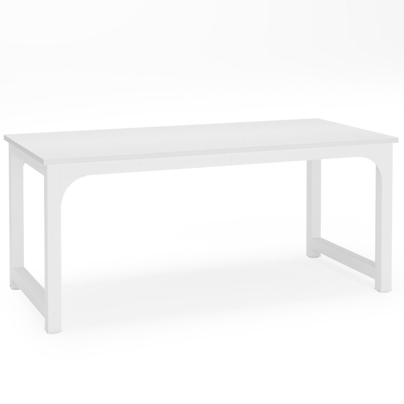 Rectangular Writing Desk With White Laminate Top And White Metal Base For Bedroom Study, White, 29.25" H x 62.4" W x 31.2" D
