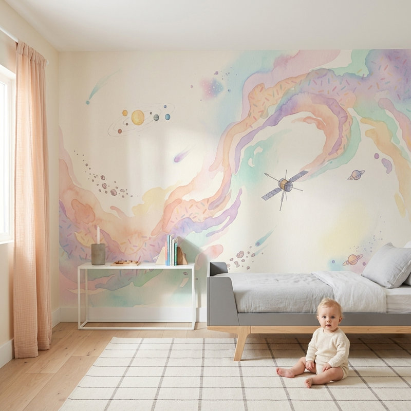 Décoration murale aquarelle amovible sur fond blanc, 120 po x 96 po, Non tissé