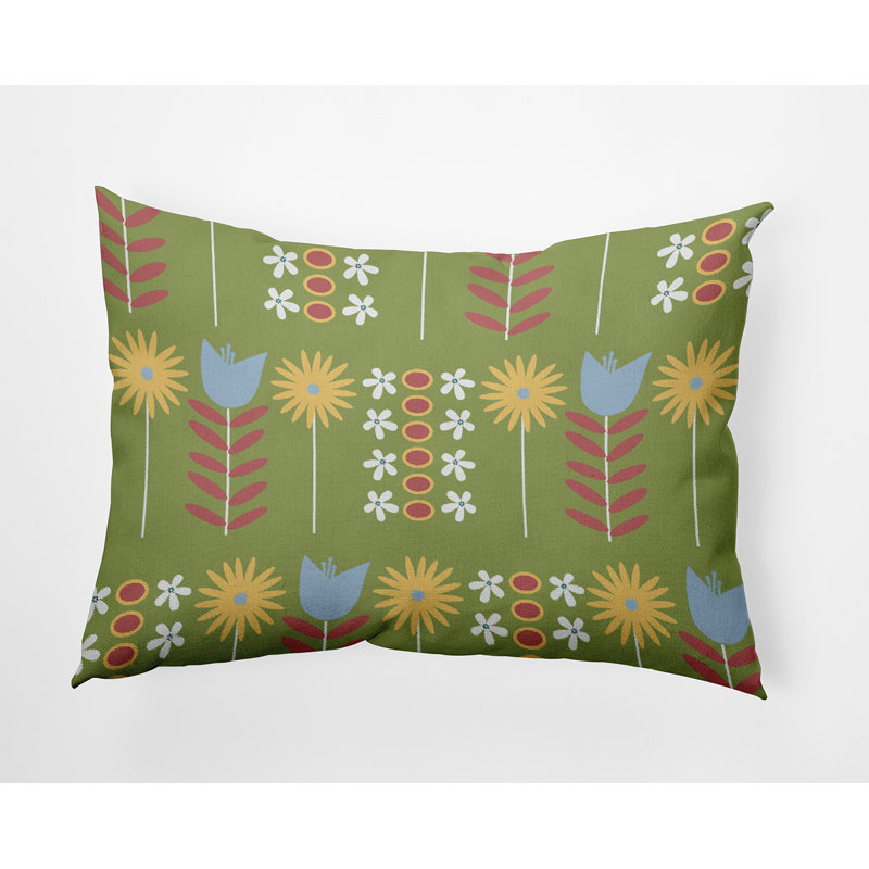 Floral Outdoor Reversible Throw Pillow, Apple Green