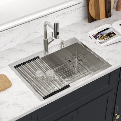 30" L x 22" W Drop In Kitchen Sink 16 Gauge Stainless Steel Single Bowl Topmount Sinks with Pull-Out Kitchen Faucet