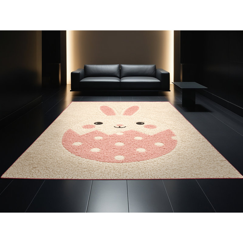 Soft Plush Esser Easter Modern & Contemporary Abstract Area Rug in Beige – Rose Binding, 7x9