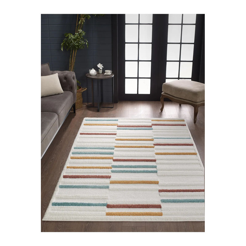 Premium Area Rug, 5.2 x 7.5 Feet, 100% Polypropylene, 1.9 lbs/sq ft | 17 mm Pile Height, Machine Woven, Non-Slip Dot Underside, Antibacterial | Ideal for Living Room, Bedroom & Dining | Easy to Clean & Maintain