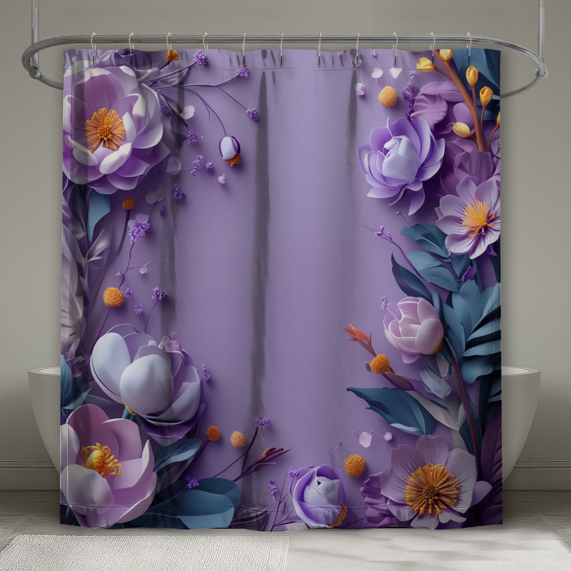 Rideaux de douche mauve à motif floral extra long, 70in W x 84in H