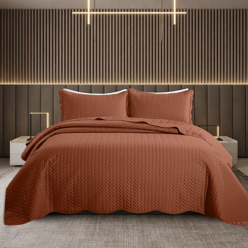 Ensemble de courtepointe en relief doux, Rouille, Couvre-lit simple + 1 taie d'oreiller standard