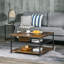 Sevon Industrial Coffee Table, Cocktail Table W/ Storage Shelves, Rustic Brown