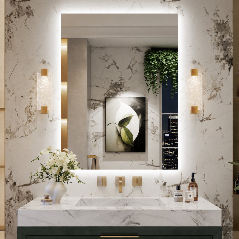 Miroir de salle de bain à DEL rétroéclairé sans cadre Lunara, 32 po x 24 po
