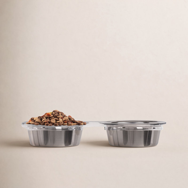 Tall Clear Elevated Feeder with Bowls, Silver