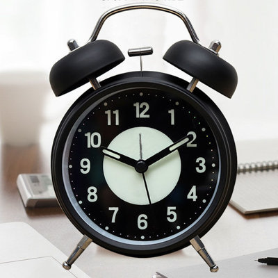 Luminous Alarm Clock Small Silent Analog Travel USB Charging for Kids Students Bedside Black