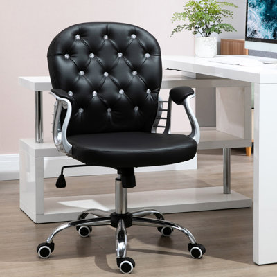 Chaise de bureau en cuir Pu, noire, avec siège réglable et fauteuil de bureau noir à mobilité 360