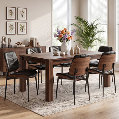 Set of 6 Walnut Dining Chair Decorated With Modern Retro Diamond Grid Pattern