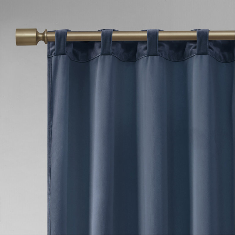 Paire de rideaux obscurcissant avec passe-tringle en polyester et velours (2 pièces), Marine, L 37 po x L 84 po