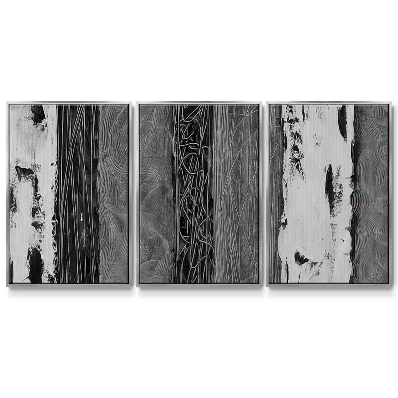 Nickel brossé imprimé abstrait II - Toile encadrée multi-pièces, Argent, H 36 po x l 75 po x P 2 po