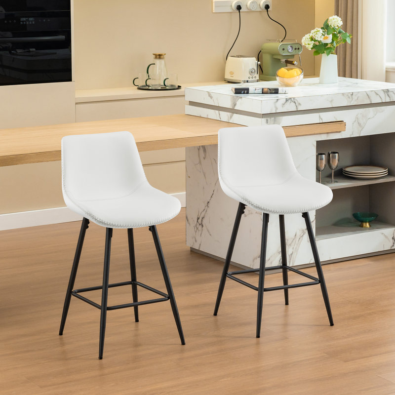 Tabouret de comptoir moderne en similicuir, Tabouret de comptoir (siège d'une hauteur de 24 p, 2, Blanc