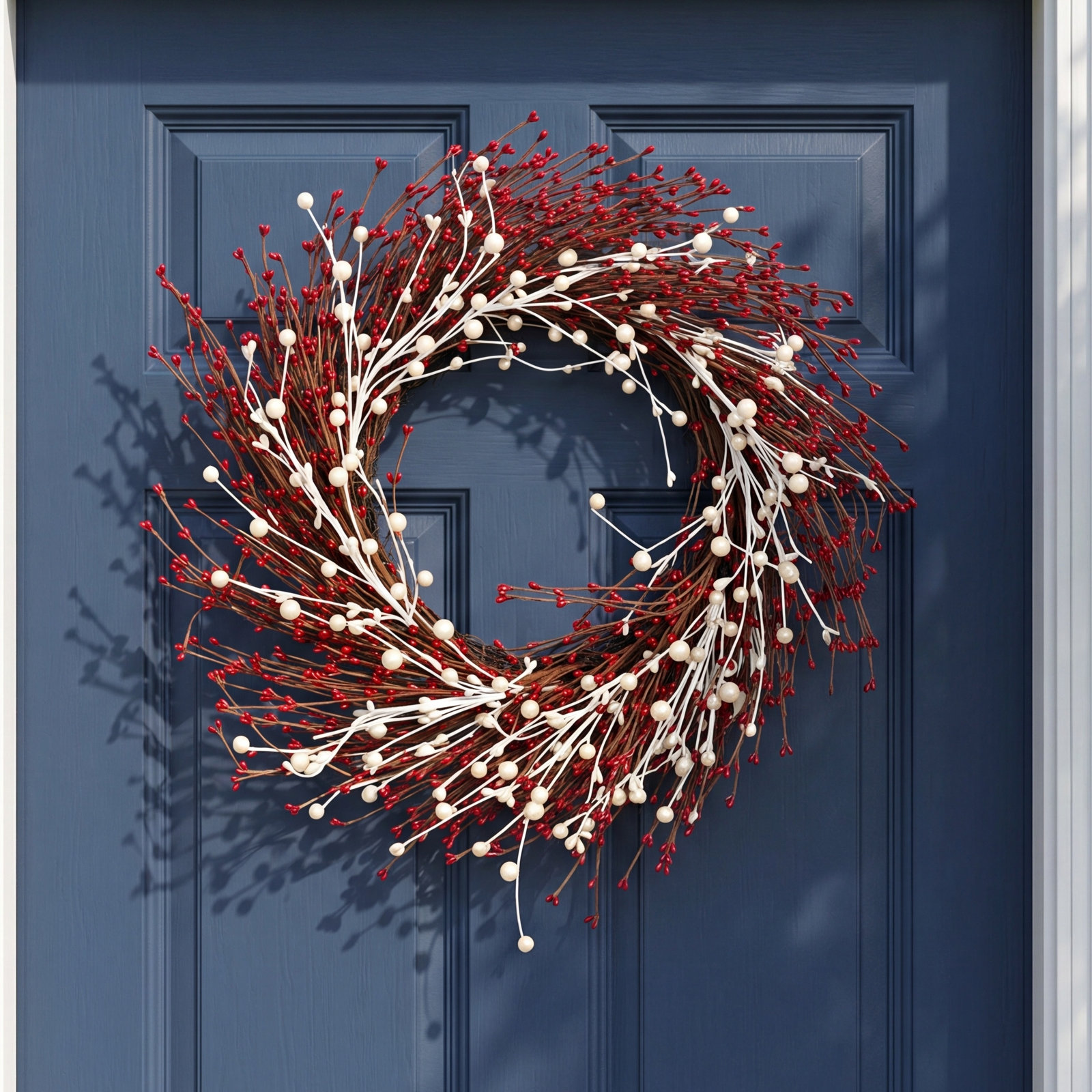 24" Farmhouse Artificial Berry Pip Twig Winter Christmas Wreath For Front Door