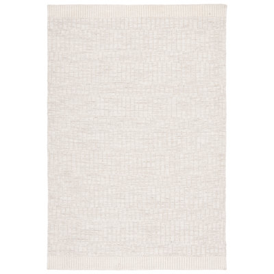 Tapis en laine / coton tissé à la main de couleur unie Martha / Ivoire / gris