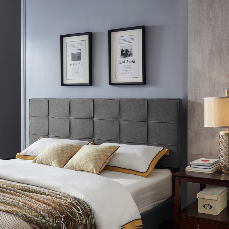 Tête de lit contemporaine très grand / très grand: point gaufré, bordures passepoilées, réglable de 48,5 à 53 pouces, accessoire de lit en tissu gris gaufré, partie intérieure, revêtement gris anthracite