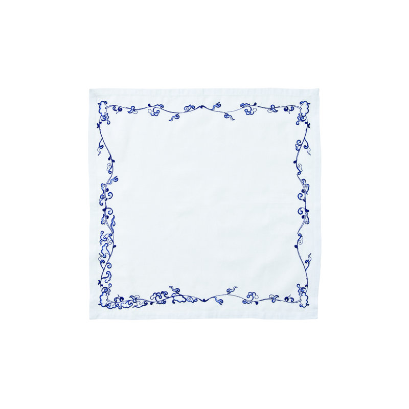 Ming Border Linen Napkin, White/Navy