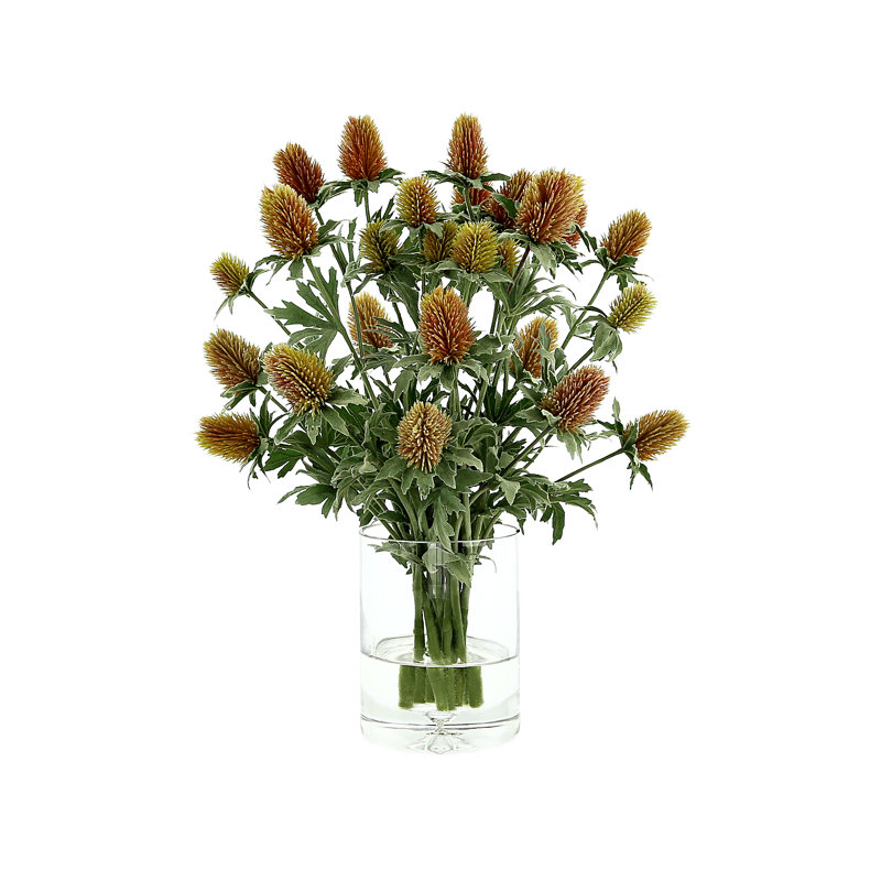 Thistle Arrangement in Clear Glass Vase