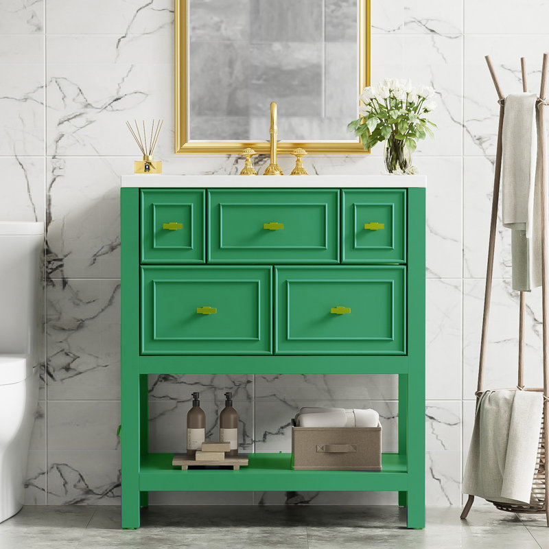 30'' Single Bathroom Vanity With Ceramic Top, Green