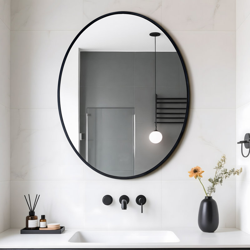 Oval Aluminum Frame Wall Mirror, 90cm x 70cm
