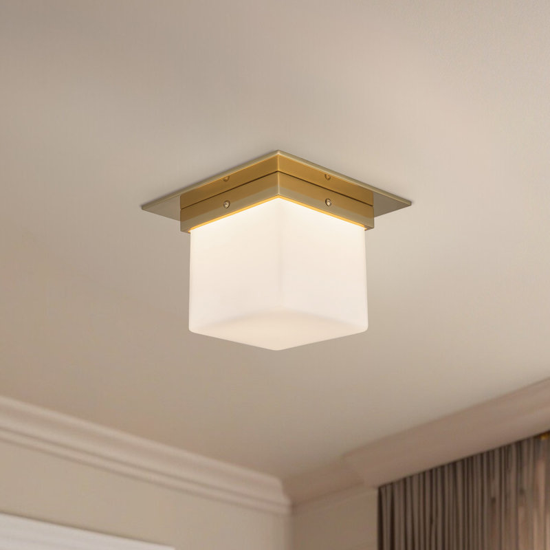 Mineral 8-in Brass Flush Mount, Brass, Opal Glass