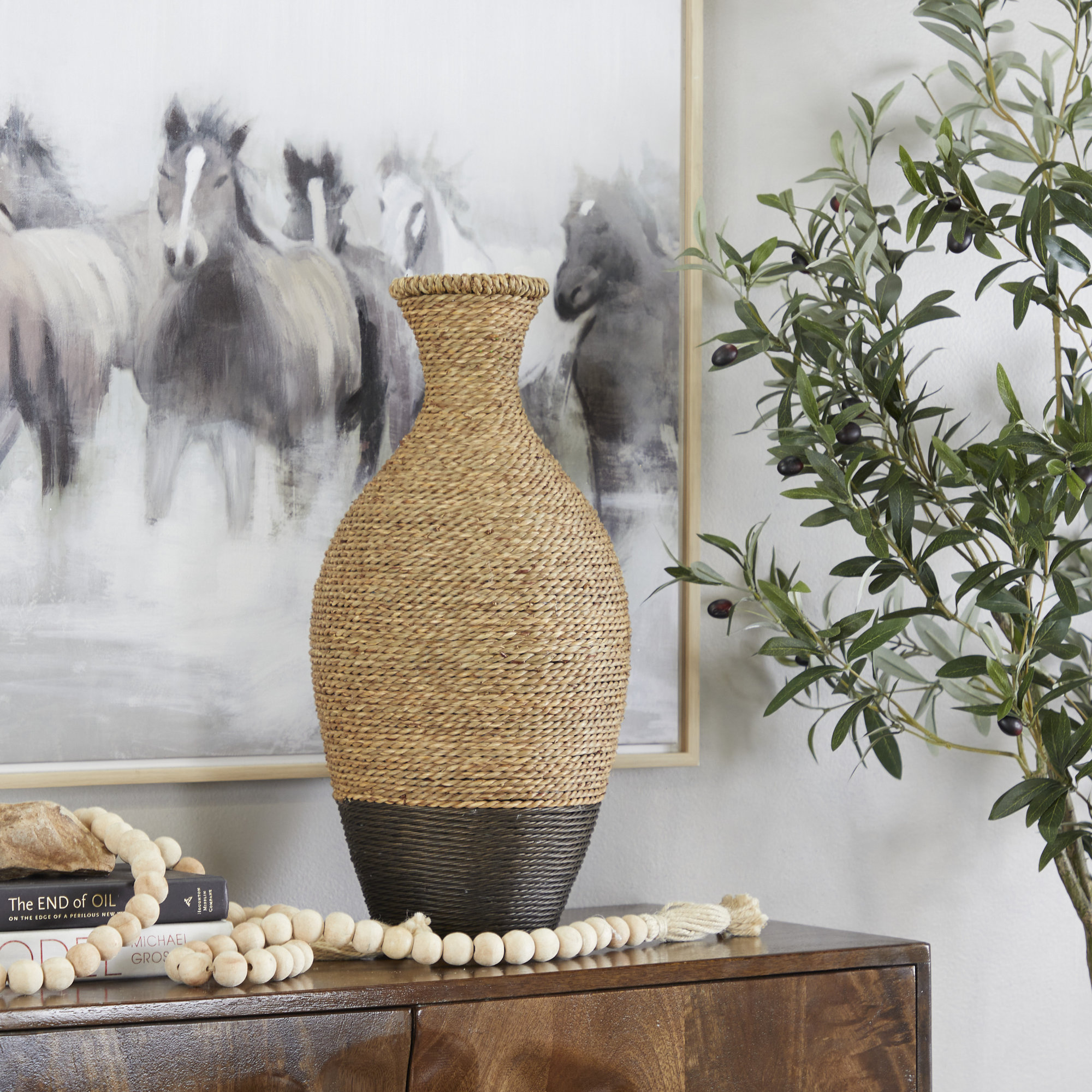 Wolton Brown/Dark Brown Seagrass Table Vase, 20.65" H x 10.1" W x 10" D