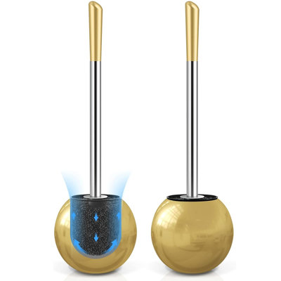 Brosse de toilette et porte-brosse, brosse de toilette en acier inoxydable 304 avec poignée longue et confortable, brosse pour cuvette de toilette (or / paquet de 2)