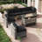 Caradog Wicker 6 - Person Patio Conversation Sets with Cushions, Coffee Table and 44" Fire Pit Table-875216019
