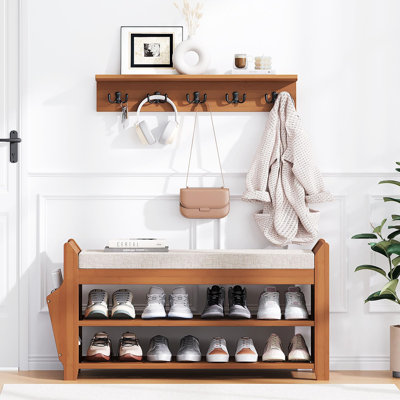 Shoe Bench with Hidden Drawer and Side Holder