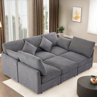 Sectional Modular Sofa With A Movable Ottoman, Two Usb Ports And 2 Toss Pillows by Velvetvanguards
