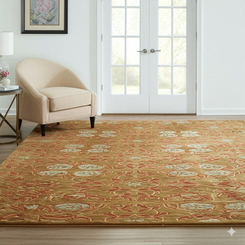 Brown Hand-Knotted Wool Floral Trellis Motif European Modern Contemporary Carpet Rug, 12' x 18'