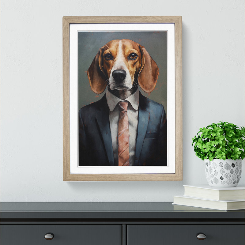Beagle in a Suit Painting No.3 - Framed Print, 34cm H x 25cm W x 2cm D, Oak Framed