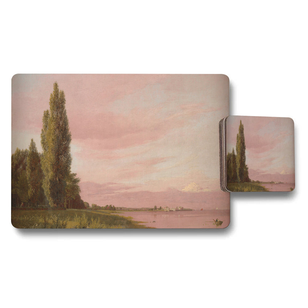 Placemat Coaster Set Pink Sunset Landscape By The Water