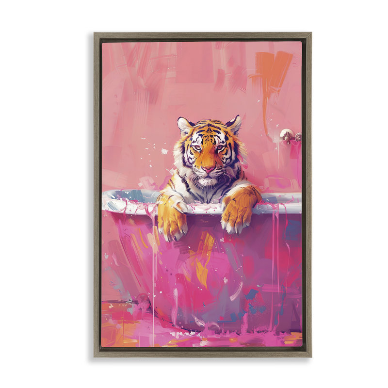 Tigre de bain lumineux dans un cadre flottant pour baignoire, design par LSR Design Studio, Cadre flottant orme Montalcino