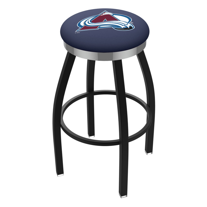 NHL 25" Swivel Bar Stool with Cushion, Black Wrinkle, Chrome, Colorado Avalanche