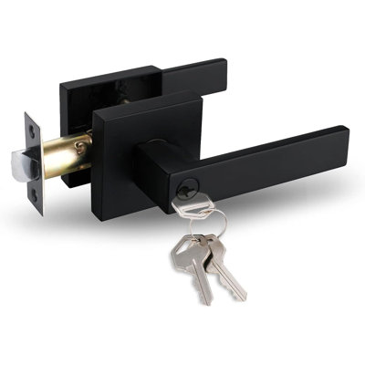 1 Pack Square Heavy Duty Keyed Entry Door Lever In Matte Black Finish