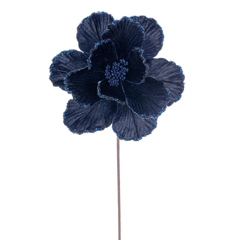 10" x 20" Burgundy Velvet Bead Trim Magnolia Stem. It includes three pieces per bag., Dark Blue