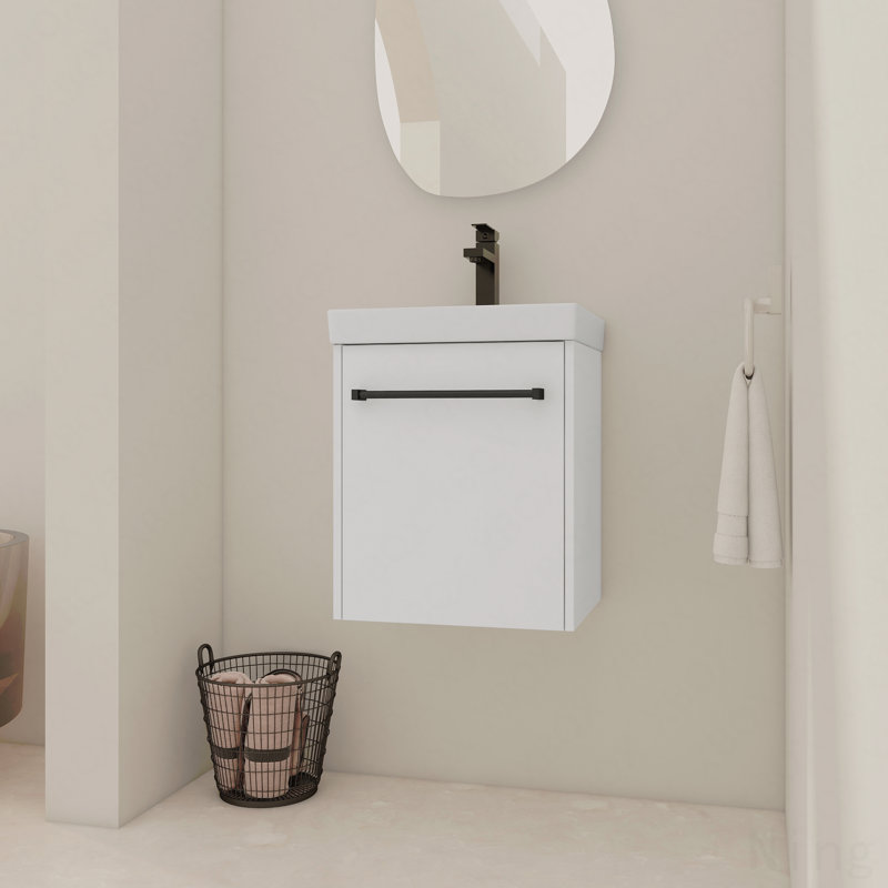 Meuble-lavabo flottant mural avec lavabo en céramique, porte d'armoire à fermeture en douceur