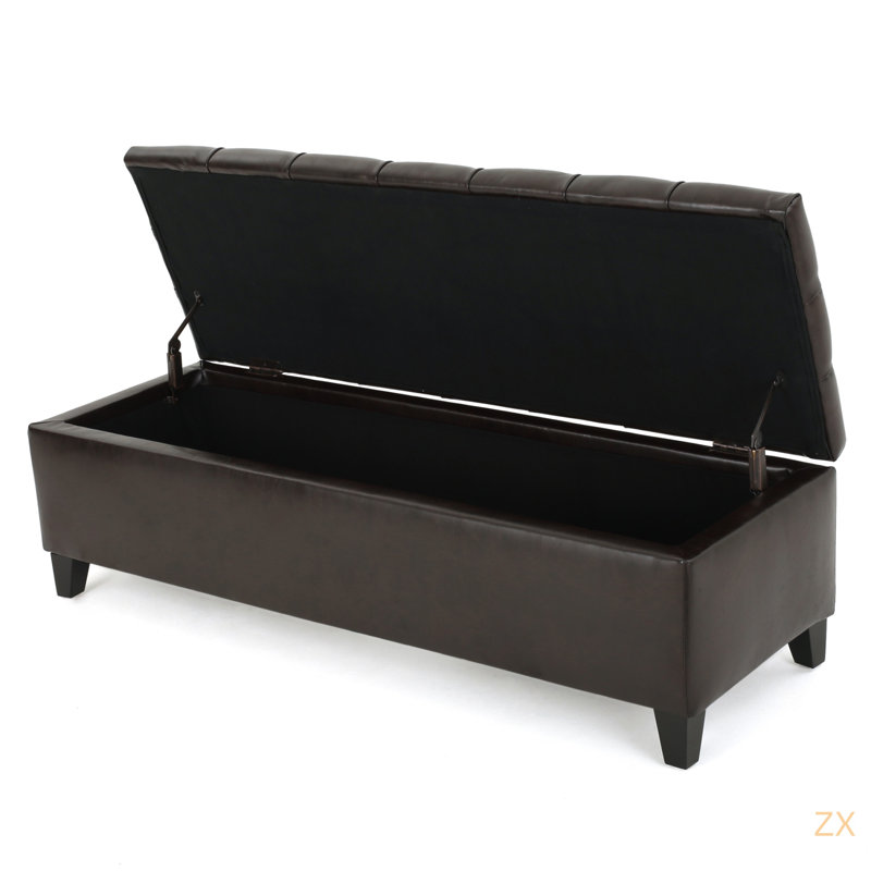 Banc repose-pieds avec surface de rangement en polyuréthane, pieds en bois d'hévéa, capacité de 300 lb
