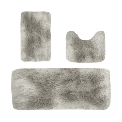  Bathroom Rugs Sets 3 Piece, Microfiber Thick Shaggy Bath Mats Set, Absorbent Non-Slip Bath Rugs, Washable Bathroom Mats with U-Shaped Toilet Rug for Bathroom, Tub, Shower, Gray