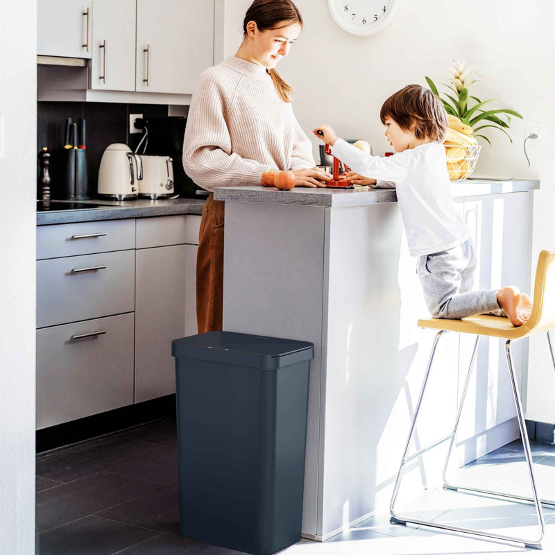 Black 13.2 Gallon Touchless Plastic Kitchen Trash Can