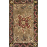 Floral Antique Fan Arc Border American Folk Art Hooked Rug