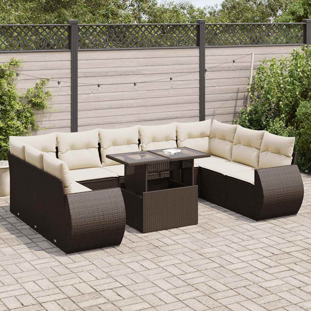 Vidaxl 10-Tlg. Garten-Sofagarnitur Mit Kissen Beige Poly Rattan