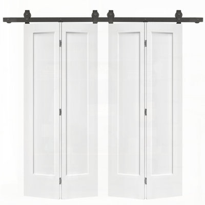 Porte de grange double pliante en panneau de fibres à densité moyenne apprêté 1 panneau avec ensemble de quincaillerie coulissante