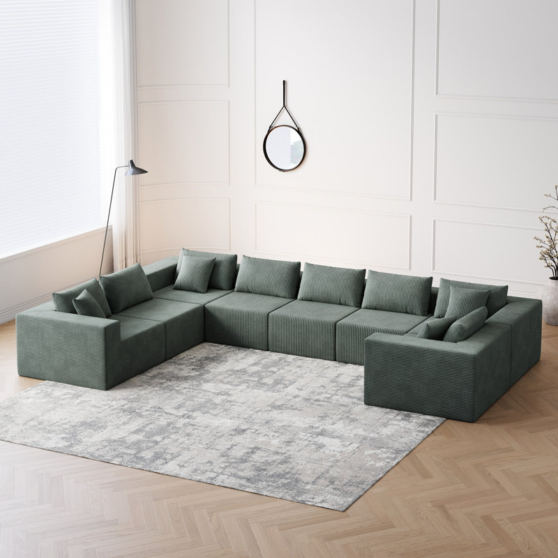 188 pouces en velours côtelé modulaire en forme de L, armée, 8 sièges, sans assemblage, convient aux petites chambres de taille moyenne