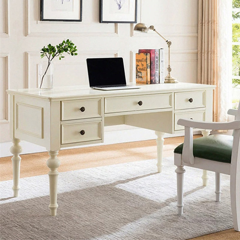 Bureau de direction rectangulaire blanc en bois massif avec tiroirs, 30.31"H*62.99"W*29.92"D, Blanc